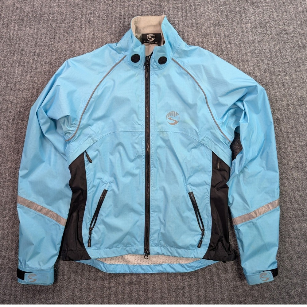 Showers Pass Elite Cycling Jacket Womens Small Blue Reflective Full Zip Biking